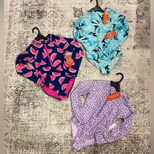 NWT 1-PIECE RASH GUARD SWIMSUIT-6X lot of 3 watermelon leopard abstract